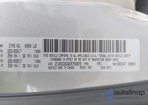 2019 Dodge Grand Caravan Se из США, поврежденный, VIN 2C4RDGBG6KR756875